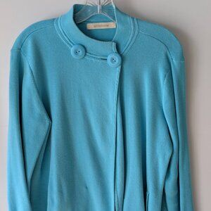 Liz Claiborne Aqua Blue Asymmetrical 2-Button Cardigan Sweater